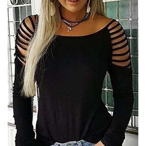 Ladder Cut Out Long Sleeve Casual Shirt